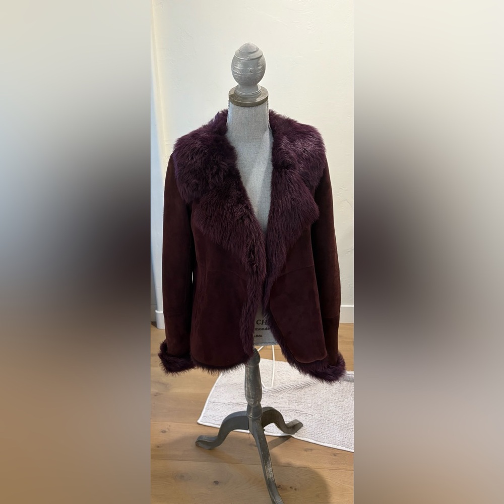 DKNY Deep Brown Teddy Jacket with Faux Fur Trim - Picture 13 of 13